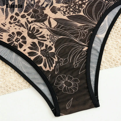 2025 New Trend Mesh Swimwear Women's Sheer Sexy High Waist Surfing One Piece Suit with Pants & Skirt Swimdress Smart Woman