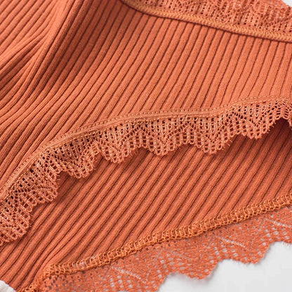 Cotton Sexy Lace Mid Waist Underwear Threaded Brief Solid Color Skin Friendly Ladies Underpant Breathable Fashion Casual Panties