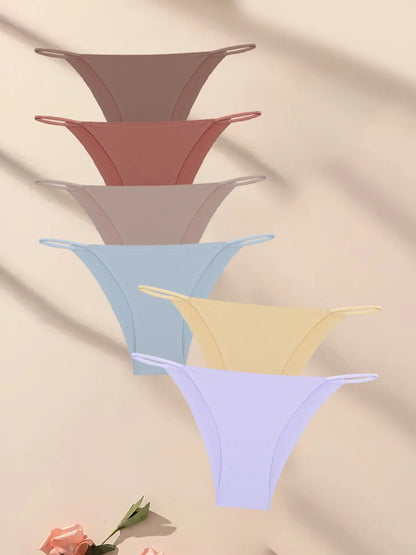 FINETOO 6Pcs Seamless Ice Silk Underwear for Women Sexy Thin Strap Briefs Girls Low Waist Breathable Panties No Trace Lingerie