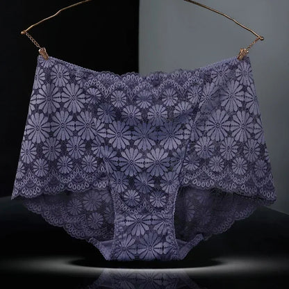 1Pc Fashion Women High Waist Plus Size Panties Lace Mesh Floral Transparent Briefs Underwear Solid Seamless Underpants Lingerie