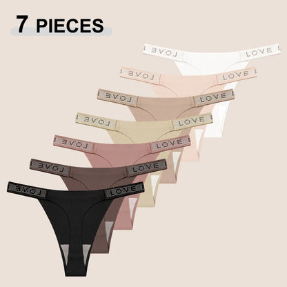 7Pcs/Set Printed Leopard Crystal Letter Thongs For Women Fashion Low Waist Soft Breathable Underpants Female Traceless G-string