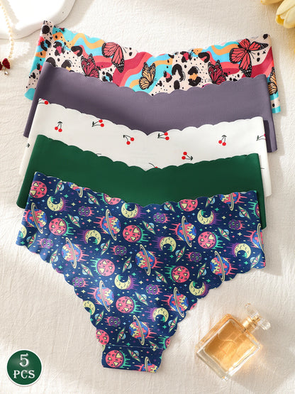 5-Pack Women's Underwear, Solid Color and Printed Mix, Seamless, Bare-Feel, Sexy and Comfortable Bikini Panties