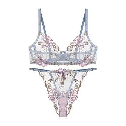 YUQI French Romantic Lace Underwire Minimizer Bra Sexy Sheer Tulle Luxury Lingerie Set Full Bust Support Modern Elegant & Women