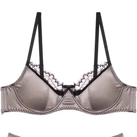 Sexy Bra Brief Sets Satin Patchwork Lace Lingerie Set for Women Push-up Breast Collection Anti Sagging Bra Underwear Women Set