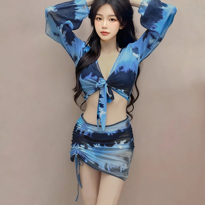 Pure Desire Women's Bikini Swimsuit Set Conservative Slimming Small Chest Gathered Holiday Swimwear Four-Piece Ensemble