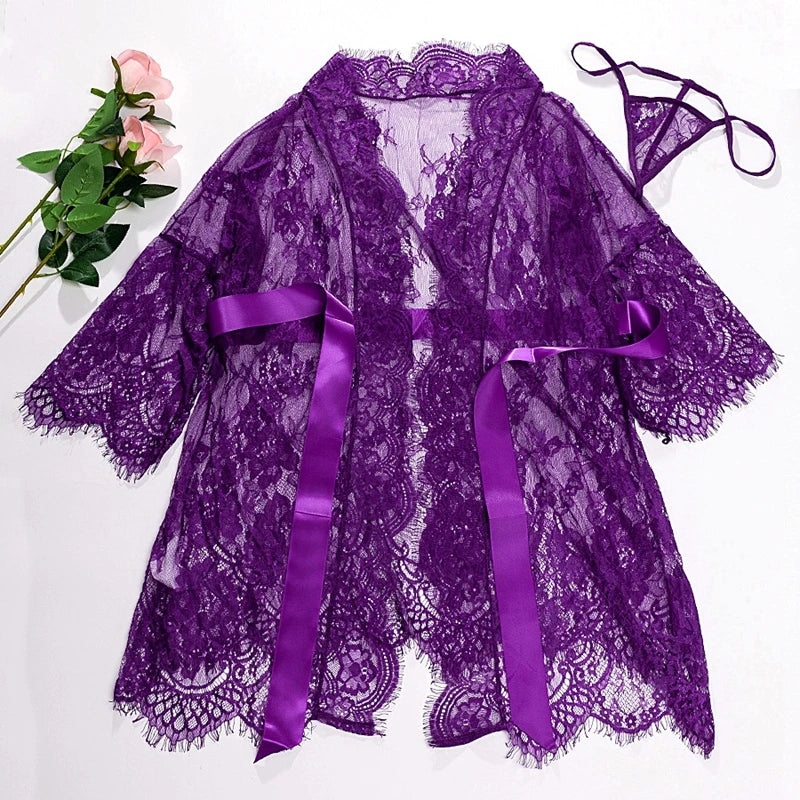Lace Robes for Women Bridesmaid Gifes Sexy Lingerie See Through Sex Sleepwear Nightwear for Night Underwear Nightdress Bathrobe