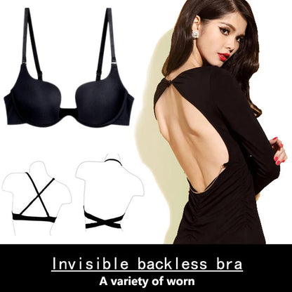 New Hot Sexy Bra Push Up U Plunge Bra Of Underwear Women D Cup Seamless Half Cup Bra And Brief Dress Lingerie Halter Solid Black