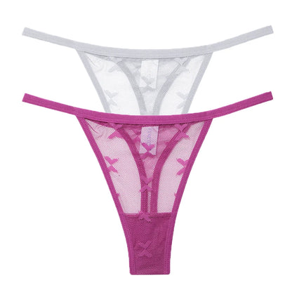 2PCS/Set Mesh G-String Women's Panties Transparent Underwear Women Seamless Thong Female Underpants Intimates Lingerie S-XL