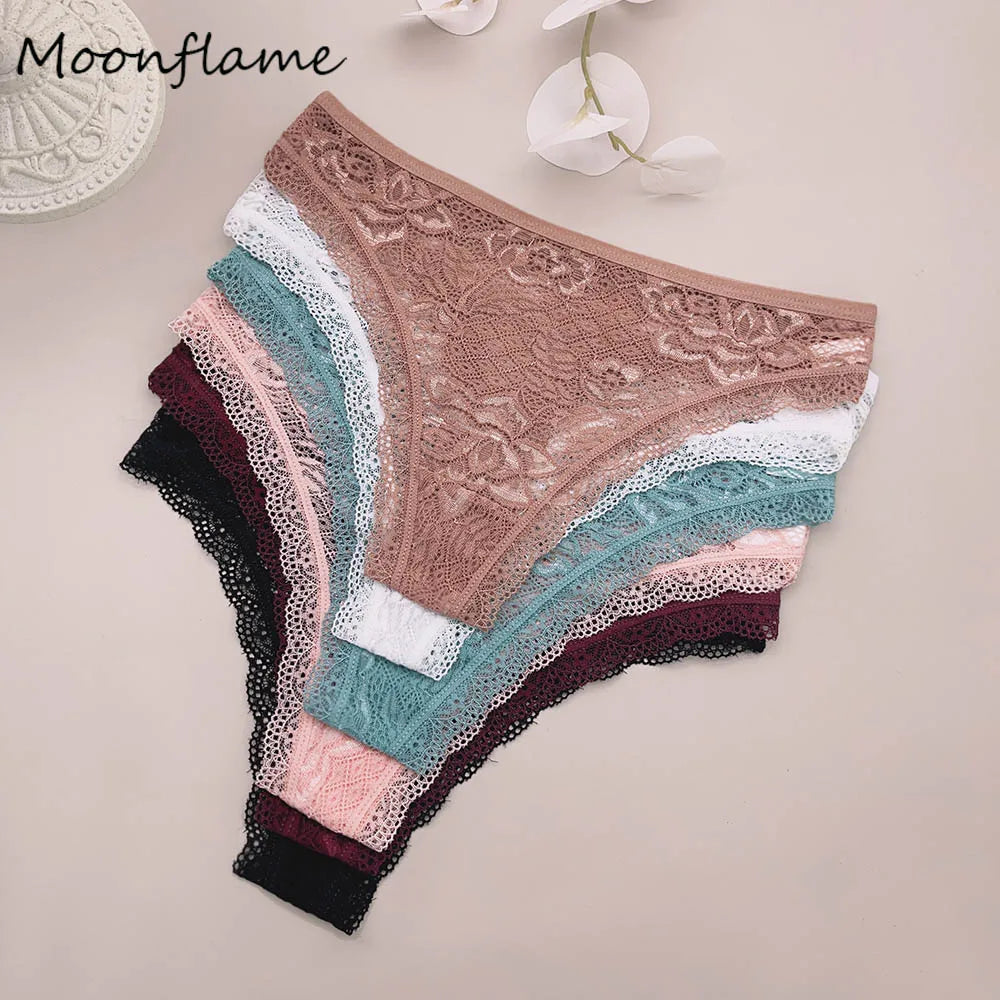 Moonflame 5Pcs Lace Thong For Women Low Rise Soft Intimates Lingerie Sexy Lace Panties Ladies Comfortable Underpants Girls Panty