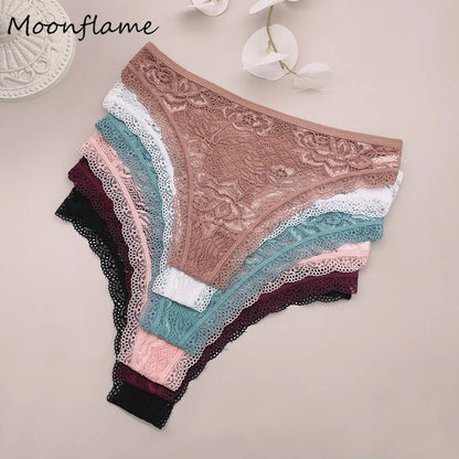 Moonflame 5Pcs Lace Thong For Women Low Rise Soft Intimates Lingerie Sexy Lace Panties Ladies Comfortable Underpants Girls Panty