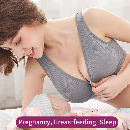 Cotton Nursing Bra for Pregnant Women Padded Ribbed Wire-Free Breathable Bralette Front Opening Breastfeeding Maternity Clothing