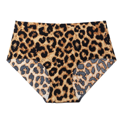 3pcs Women's Seamless Ice Silk Panties Female Mid Waist Plus Size Leopard Print Underwear Girls Fashion Brief Lady Comfort Panty