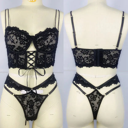 Sexy Bikini Set Lace Hollow Out Beachwear Thong Push Up Brazilian Lingerie Set Elegant Ladies Micro Bikini Swimsuit Costumes