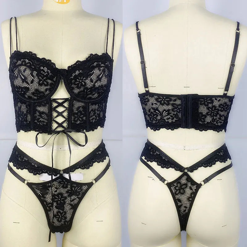 Sexy Bikini Set Lace Hollow Out Beachwear Thong Push Up Brazilian Lingerie Set Elegant Ladies Micro Bikini Swimsuit Costumes