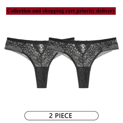 CINOON 2Pcs/Lot Women Sexy Lace Embroidery Panties Low-waist Underwear G String Hollow Out Lingerie Temptation Thong Intimates