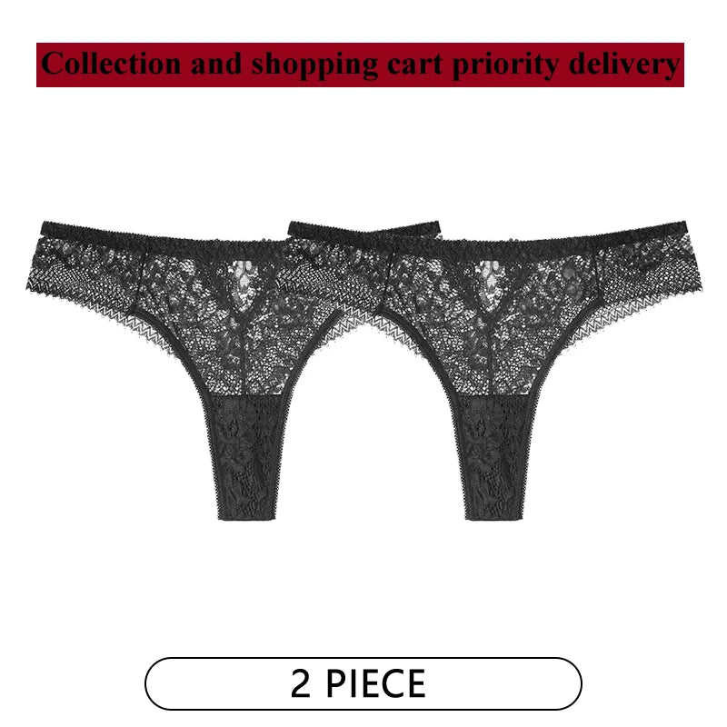 CINOON 2Pcs/Lot Women Sexy Lace Embroidery Panties Low-waist Underwear G String Hollow Out Lingerie Temptation Thong Intimates