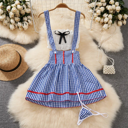 Women Strap Hollow Out Backless French Style Striped Erotic Playsuits Cosplay Slim Fit Underwear Black Lingerie Sexy Bodysuits