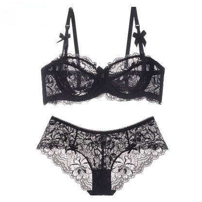 MOYISU Summer Lingerie Set Sheer French Lace Minimiser Bra Briefs Ultra Thin Sexy Women's Underwear Big Bust Sexy Tushy & Panty