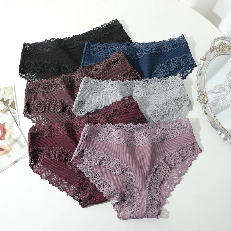 5PCS/Set Sexy Lace Cotton Panties for Women Flroal Lace Seamless Briefs Low Rise Lingerie Female Breathable Soft Underwear S-XL