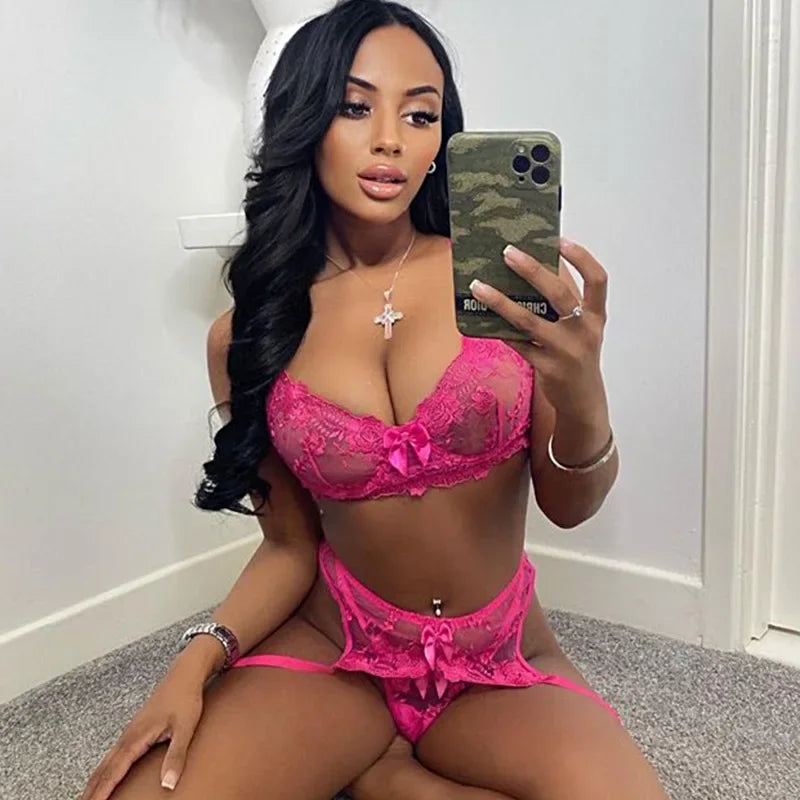 Toucheart 3 Piece Set Sexy Lingerie Lace Embroidered Eyelashes Perspective Underwired Push-up Bra For Women Underwear Suit New
