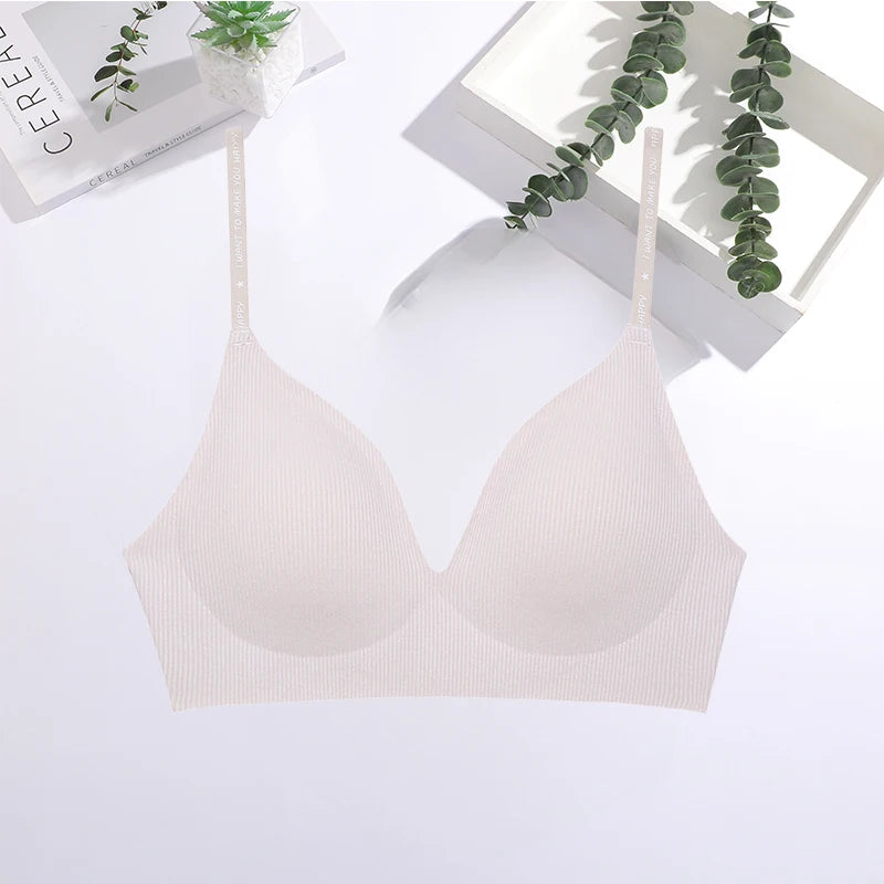 FINETOO Women Sexy Seamless Bras Deep V Neck Bralette Sexy Lingerie Letter Strap Tops Push Up Underwear Wireless Brassiere Lady