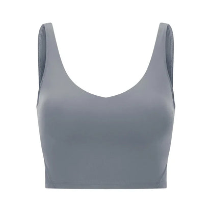 SHINBENE Women's V-neck Slimming Fitness Long-sleeve Padded Short-sleeve Sports Bra Yoga Bra Classic Athletic Tank Top