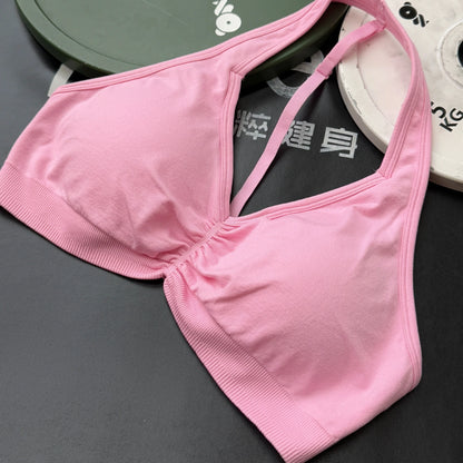 Adjustable High-Impact Yoga T-Back Sports Bra - Halter Neck, Backless, Quick-Dry, Shockproof Gym Tank Top