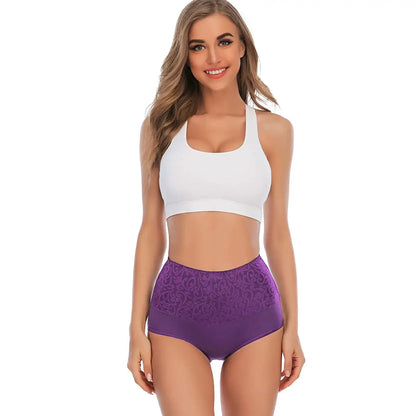 Plus Size Women's Cotton Underwear High Waisted Tummy Control Panties Full Coverage Briefs Jacquard Ladies Panty 3 Pack