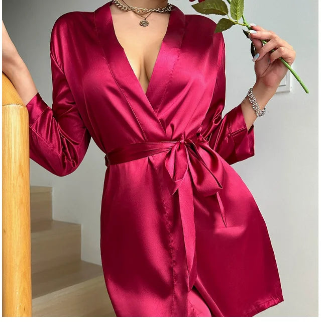 Women's Short Kimono Robe Silky Satin Bathrobe Bride Bridesmaids Getting Ready Sleepwear Soft Nightgown