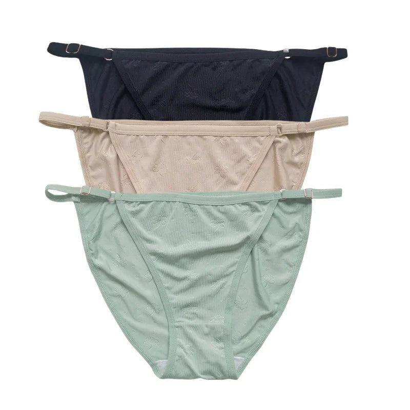 3Pcs/Set Ice Silk Panties Women Low Rise Briefs Brazilian Panties Solid Color Underwear Female Underpants Sexy Lingerie S-XL