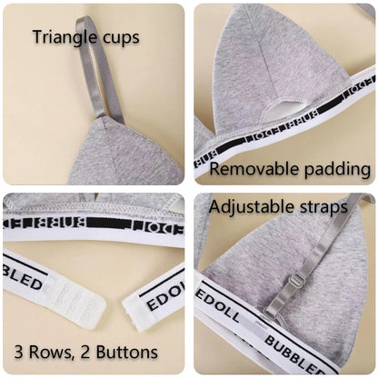 FINETOO Women Cotton Triangle Cups Bra Sexy Deep V Padded Brassiere Female Small Size Underwear Letter Push Up Lingerie Bralette