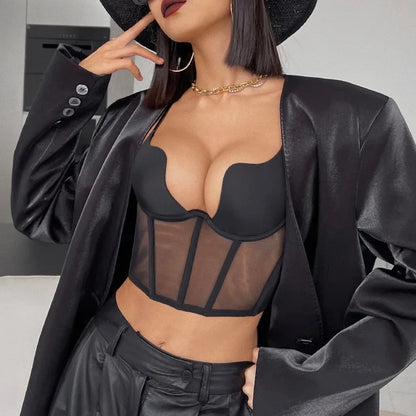 Women Push Up Bra Sets Transparent Lingerie Sexy Shaper Bra Beauty Back Comfortable Underwear Adult's Fishbone Gauze Bralette