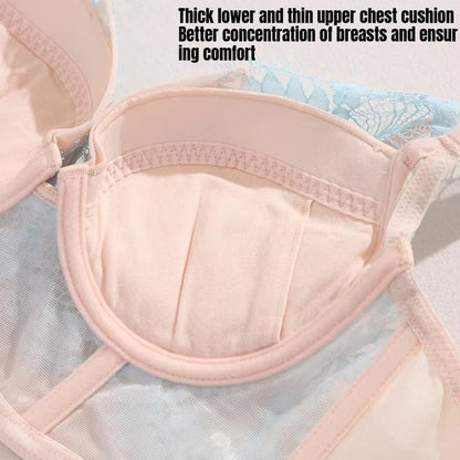 Women's Lace Bra Minimizer Bras 3/4 Cup Non-Padded Underwire Floral Embroidery for Female Plus Size Bra 70 75 80 85 90 BCD
