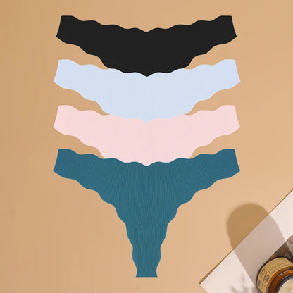 4pcs Seamless Knitting Underwear Women Ultra-Soft Panties Sexy Breathable Solid Thongs Female Low Waist Stretchy G-String T-Back