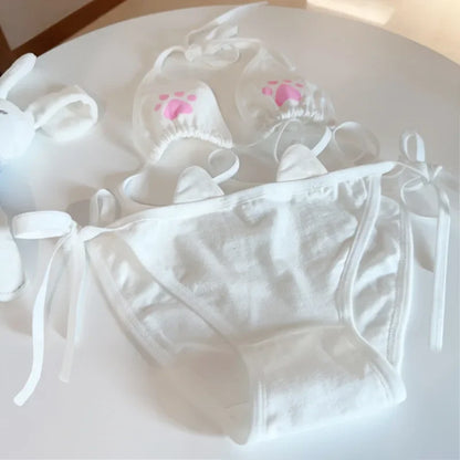Japan Style Lace Up Lolita Women's Underwear Set Cotton Breathable Kawaii Cat Claw Cute Bra Set Cosplay Cartoon Bra Set Lingerie