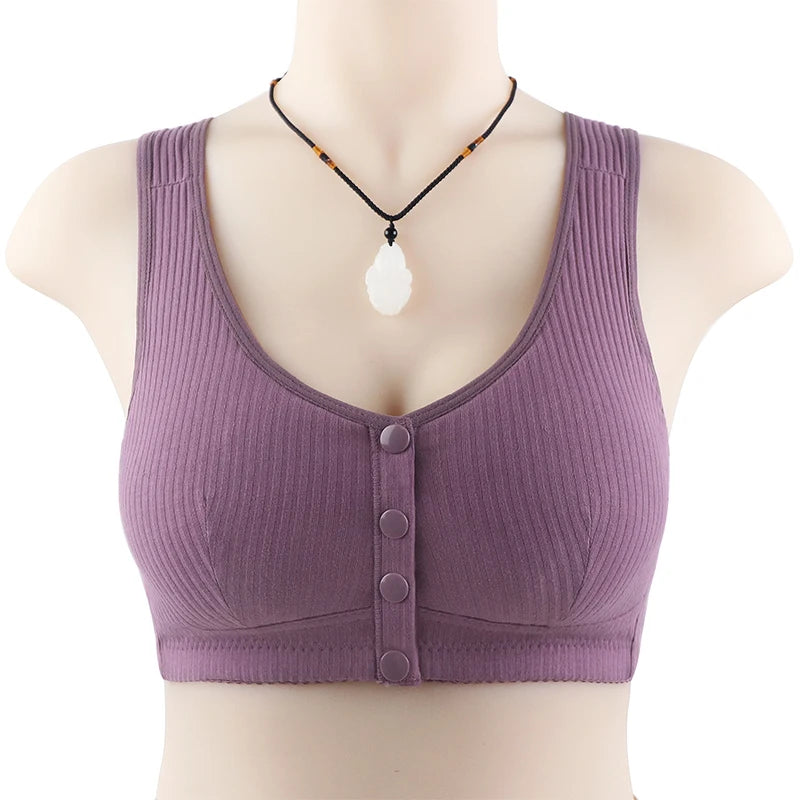 Confortable Bra Cotton Women Wire Free Bras Front Closure Underwear Female Everyday Lingerie Large Bust 52BC