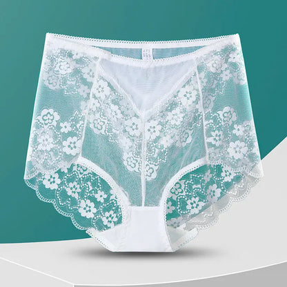 Women High Waist Plus Size Panties Sexy Lace Mesh Floral Transparent Briefs Fashion Underpants Lingerie  Seamless Underwear