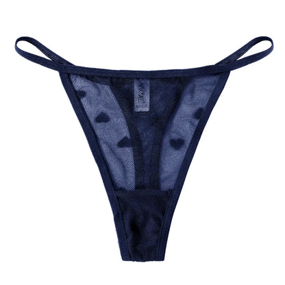 Sexy Lace Sheer Thong Panties Underwear Women'S Low Waist G-String T-Pants Lingerie Heart See Through Mesh Underpants