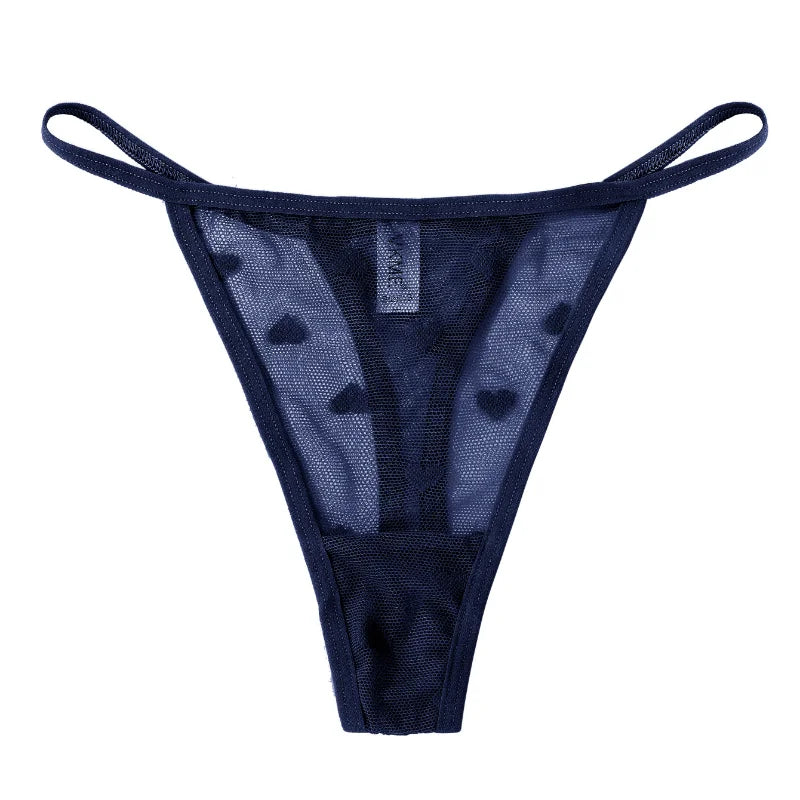 Sexy Lace Sheer Thong Panties Underwear Women'S Low Waist G-String T-Pants Lingerie Heart See Through Mesh Underpants