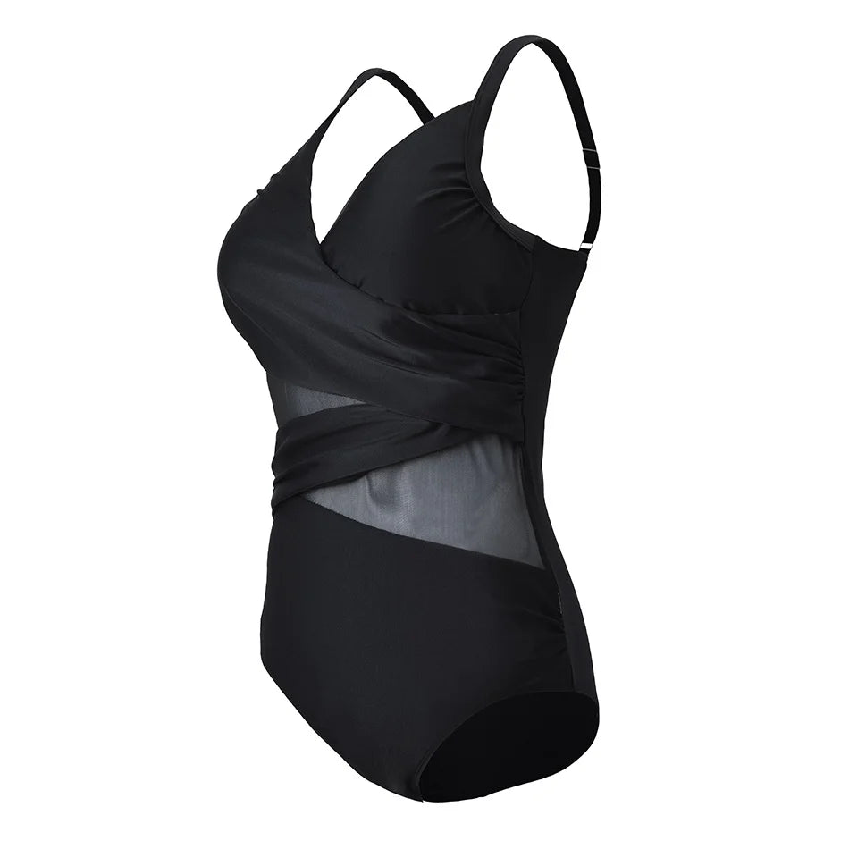 2025 New Sexy Plus Size One Piece Swimsuit Women Mesh Patchwork Bathing Suits Vintage Swimwear Summer Beach Wear Swim Suit M-4XL