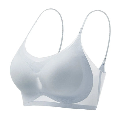 Ultra-thin Ice Silk Padded Bra Seamless Underwear Women's Thin Section Sling Beautiful Back Vest Tops Big Chest Small Sleep Bra