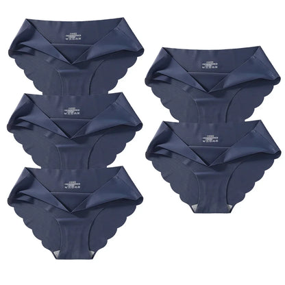 Seamless Silk Briefs Sexy Panties For Women Mid Waist Comfortable Girl Silk Panty Female Underpants Woman Lingerie  5 PCS/Set