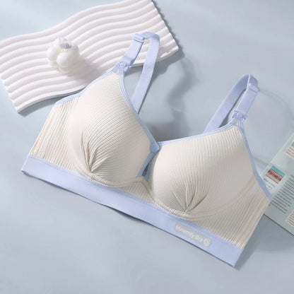New Pure Cotton Double Button Breastfeeding Bra With Thin Gathered Anti Sagging No Steel Ring Soft Comfortable Women's Underwear