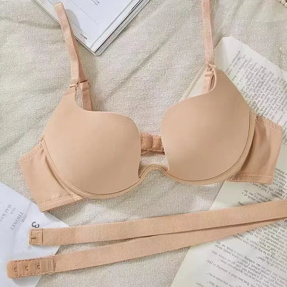 Women Push Up Bra Backless Bras Low Cut Sexy Plunge Brassiere Open Back Wedding Underwear Invisible Bra Seamless Deep U Lingerie