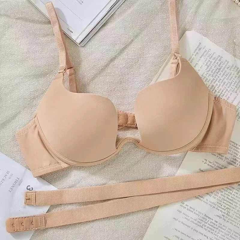 Women Push Up Bra Backless Bras Low Cut Sexy Plunge Brassiere Open Back Wedding Underwear Invisible Bra Seamless Deep U Lingerie