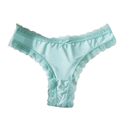 Sweet Pink Satin Silk Ruffle Thong Sexy Low Waist G-String Briefs for Women Ice Silk Underwear Female Intimates Lingerie
