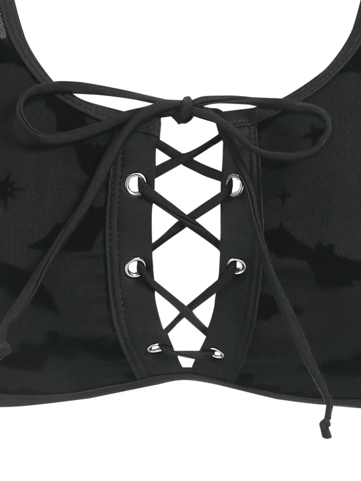 Dressfo Women's Gothic Bikini Swimsuit Bat Crescent Star Print Bathing Suit Cinched Mesh Lace Up Cut Out Swimwear Two Piece Set