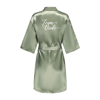 Women's Satin Robe Silk Kimono Bathrobe Pure Short Sexy Sleepwear Bridesmaid Bride Party Robes Grass Green