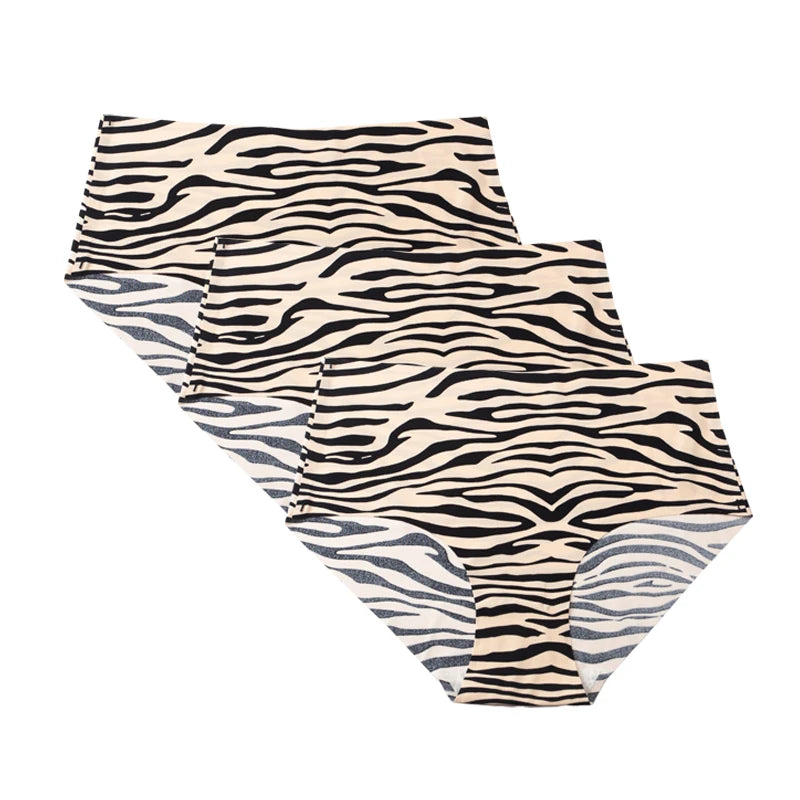 3pcs Women's Seamless Ice Silk Panties Female Mid Waist Plus Size Leopard Print Underwear Girls Fashion Brief Lady Comfort Panty