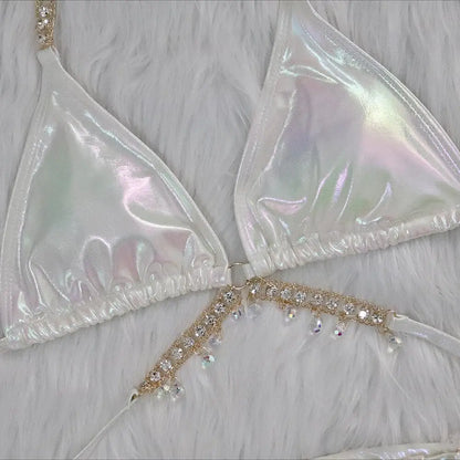 Sexy Halter Shiny Diamond Bikini Women Swimwear Female Swimsuit Laser Metallic Bikini Set Brazilian Bathing Suit Swim Beach Wear